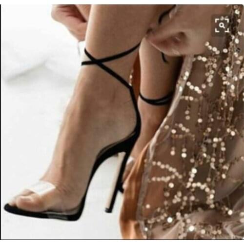 Women Sandals Trend PVC Sandals Transparent Slingback in Womens Pumps High Heels Black Up Open Toe Shoes