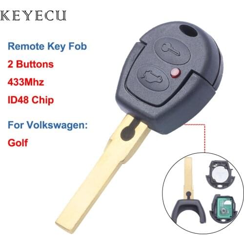 Keyecu Remote Car Key Fob 2 Buttons 433MHz with ID48 Chip for VW Volkswagen Golf