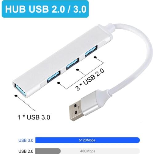 5Gbps High Speed USB 3.0 HUB Aluminum Alloy USB 3.0 2.0 Adapter 4 Ports Multi Splitter Portable Extender for Computer Laptop PC