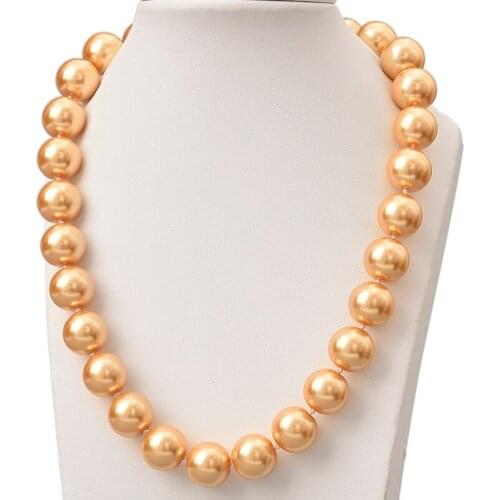 Deep Gold shell Pearl Beads 14mm Created For Charm Fashion Simple Style For Elegant Female Imitation Pearl Necklace 18inch H822