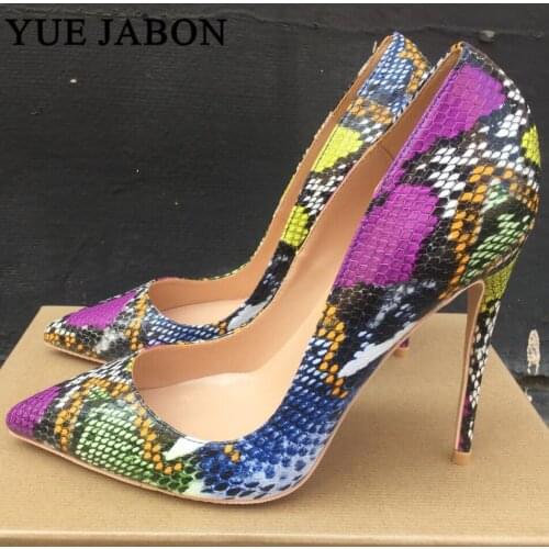 Women Shoes Stiletto 12cm/10cm/8cm High Heels Women Pumps Snake Printing Leather Pointed Toe Ladies Party Wedding Woman Shoes