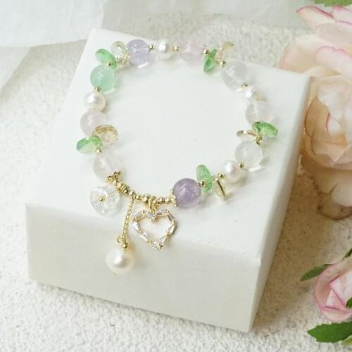 New Arrival Summer Love Heart Candy Colors Fluorite Natural Freshwater Pearls Crystal Beaded Bracelets Women Fine Jewelry YBR391