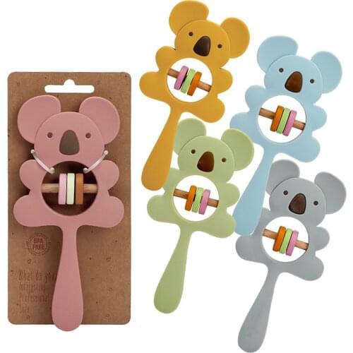 1 PC Baby Rattles Toy Animals Koala Newborn Teether Food Grade Silicone Hand Teething Infant Rattles Play Montessori Toys Gift