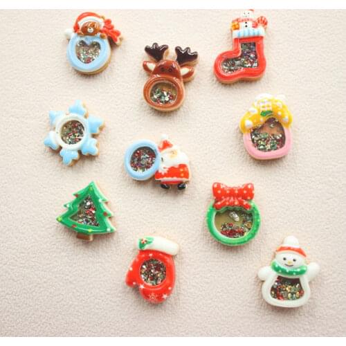 10pcs Resin Flat Back Quicksand diamond Christmas Craft Supplies Cabochon Headwear Hair Clip Tie DIY Embellishments Accessories