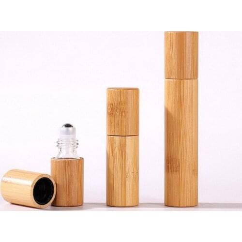 100pcs 3/5/10ml Bamboo Roll On Bottle For Essential Oils Clear Glass Inner with Natural Bamboo Wooden Shell Perfumes Bottles