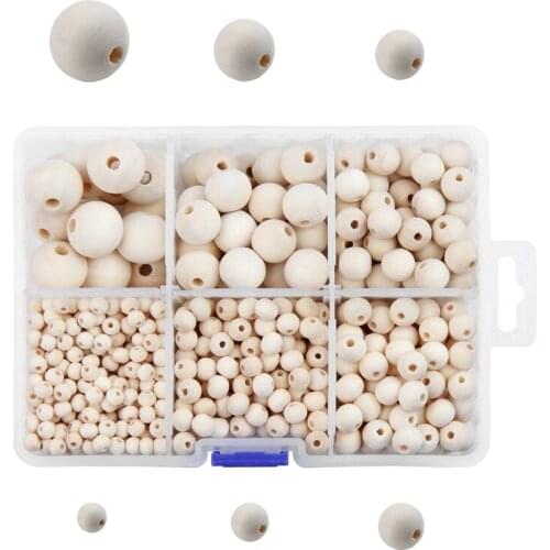 1085Pcs Wooden Beads Set, Round Wood Beads Loose Beads Set, Boxed Mixed for Jewelry Necklace Bracelet Making DIY Craft