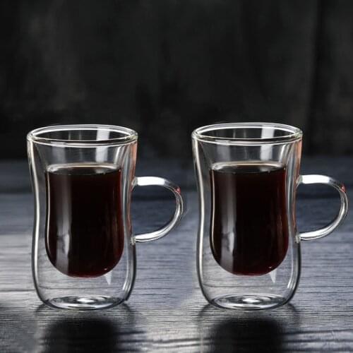 2pcs 80ml Double-layer Glass Coffee Cup European-style Coffee Mug With Handle Espresso Coffee Cups Cafe Glass Explosion Proof