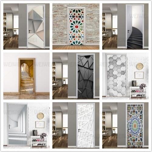 2PCS/Set Black Geometric Door Sticker Home Decor Self Stick Wallpaper Waterproof Renovation Poster Wallpaper On The Door Decals