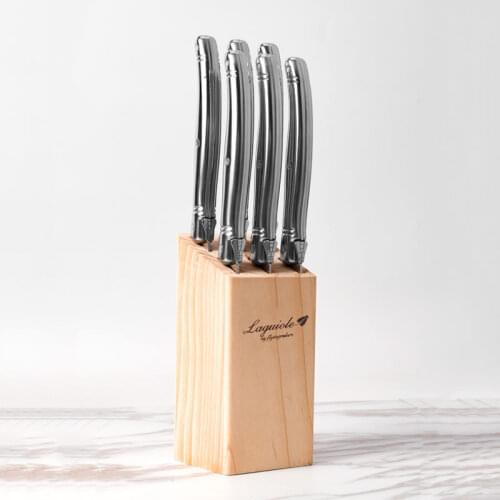 6pcs Laguiole Steak Knives Stainless steel Knifes in Beach Wood Base Tableware Set Dinner Knives Kitchen Cutlery Accessories