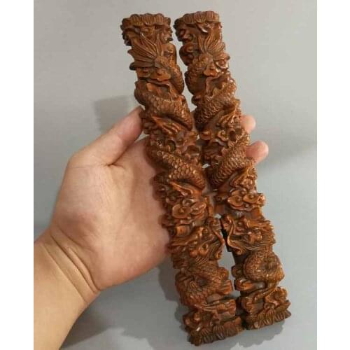 Antique collection of old poplar wood carving Panlong Town ruler ornaments A pair of old material solid wood handmade