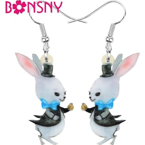 Bonsny Acrylic Easter Hare Rabbit Bunny Earrings Big Long Printing Animal Dangle Drop Jewelry For Women Girls Kids Novelty Gift