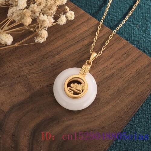 White Jade Doughnut Pendant Gemstone Fashion Jewelry Necklace Gifts Zircon Crystal Amulet Chalcedony 925 Silver Women Natural