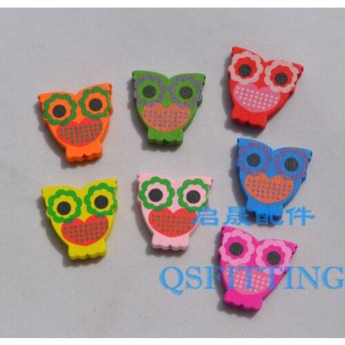 Shipping Free 100pcs In a lot DIY Jewelry Beads Children Handcraft Cartoon Wooden Beads With Printed Owl Mix Color