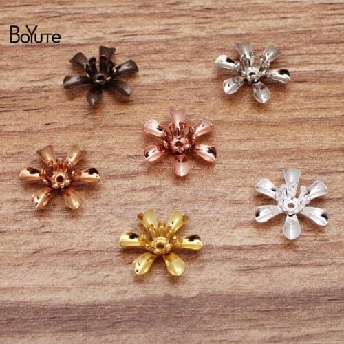 BoYuTe 100 Pieces 7 Colors 14*5MM Flower Charms Wholesale Filigree Brass Material Vintage DIY Jewelry Charms