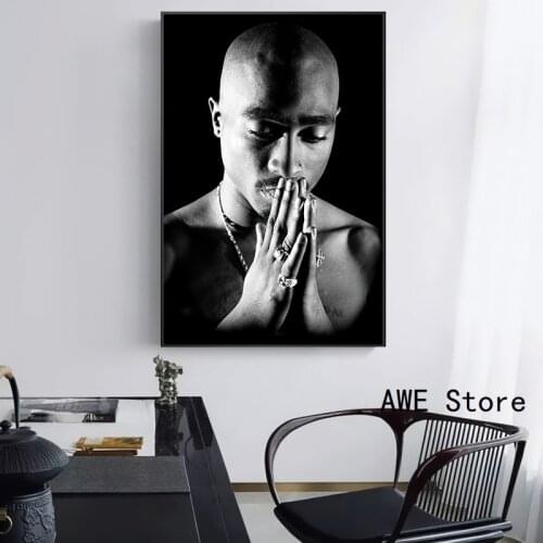 Black White 2PAC Praying Canvas Painting Poster Rapper Star Hip Hop Wall Decor Art Prints Pictures for Home Decor No Frame