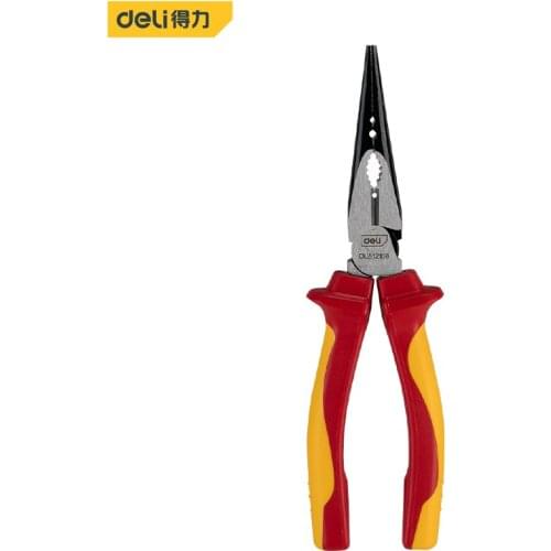 Deli High-Voltage Insulated Needle Nose Pliers Electrician Plier VDE 1000V Electric Multi-function Wire Stripping Crimping Vise