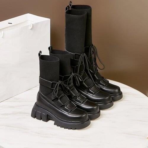 GUIDIBASICGenuine Leather Women Boots Platform High For Women Lace-up Martin Boots A05-Mumu666999-9086