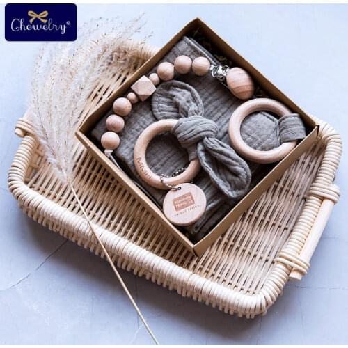 1Set Pacifier Clips Chain Cotton Baby Bibs Teether Beech Wooden Ring Saliva Towel Pacifier Chain Bunny Ear For Kids Product