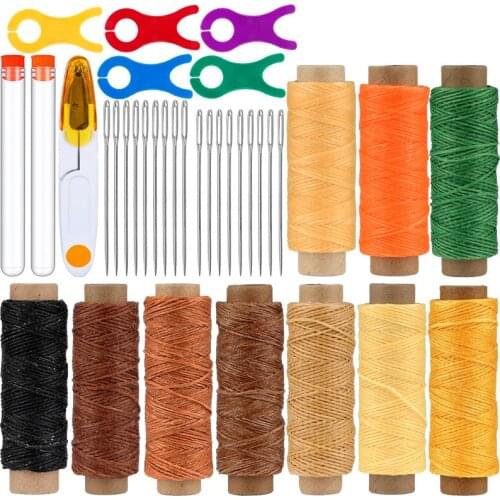Imazy Leather Wax Thread Stainless Steel Large Eye Needle Tailor Sewing Scissors And Plastic Floss Bobbin Leather Sewing Tool