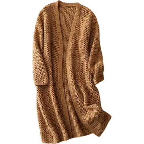 SHUCHAN CASHMERE Cardigans Women Office Lady V-Neck WINTER Fall 2020 Women Clothing Knit Cardigan Long Cardigan Women