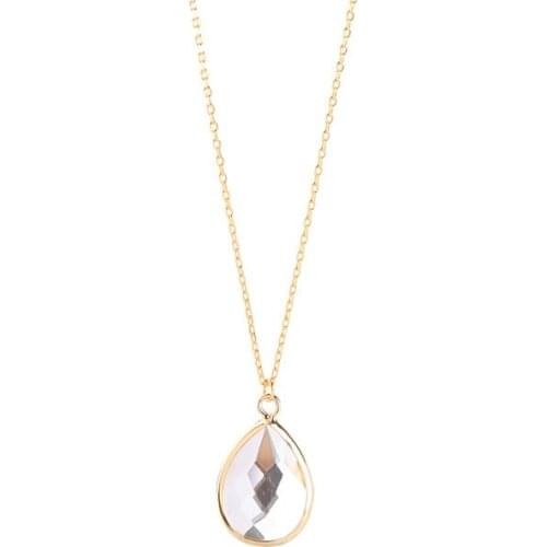 Classic Faceted Clear Crystals Teardrop Long Chain Pendant Necklaces Clear Stone Teardrop Pendant Necklaces