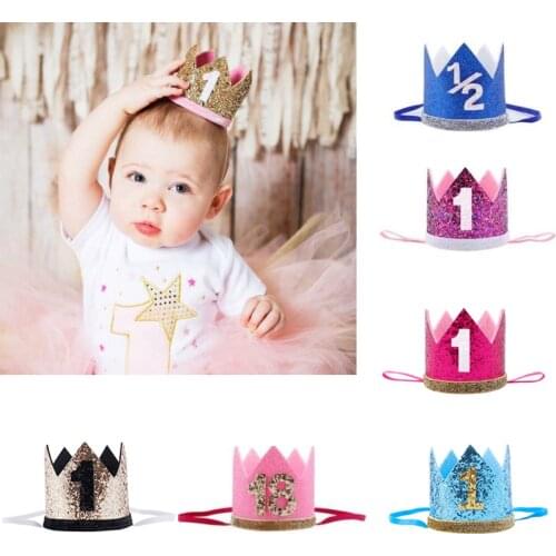 1/2/3 Happy Birthday Party Caps Decor One Birthday Hat Princess Crown Baby Birthday Headband 1st 2nd 3rd Year Old Decor