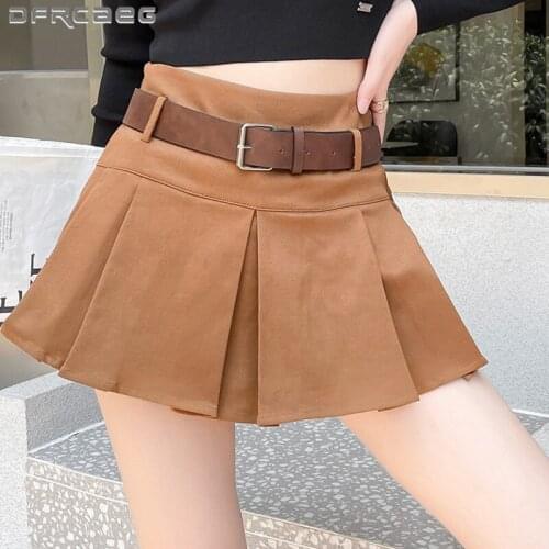 Brown High Street Vintage Pleated Skirts Womens 2021 Autumn High Waist Preppy Style Casual Short Skirt Female