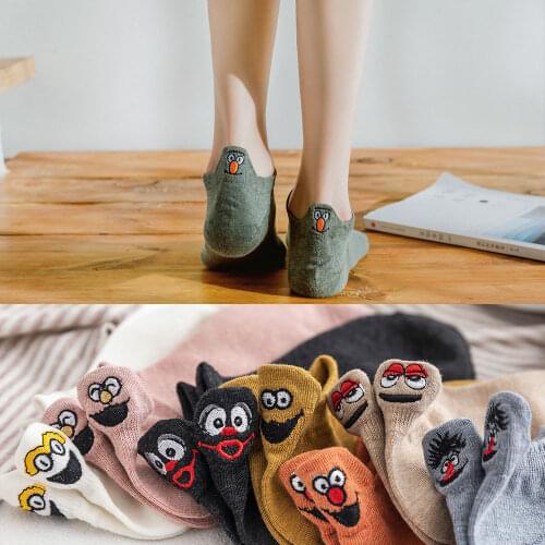 10 Pairs/Lot Women Lovely Cotton Socks Set Embroidered Expression Novelty Funny Shallow Mouth Socks Smile Face Kawaii Socks