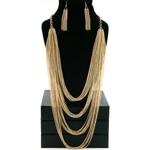 NK-146 Gold Color DRAPE DROP CHOKER LINK CHAIN Statement Necklace