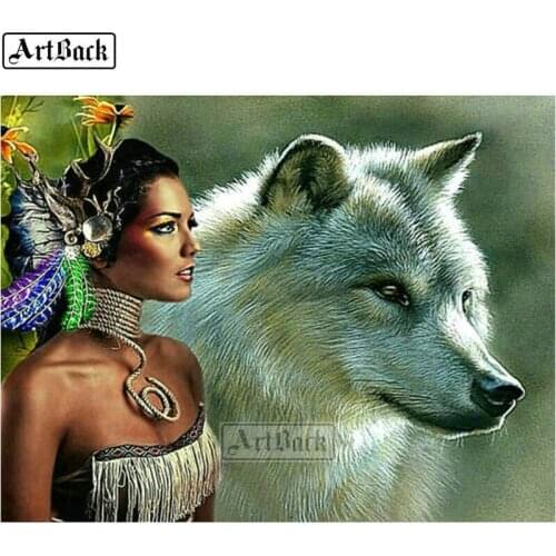 New diamond mosaic 5d diy diamond painting wolf woman full square 3d diamond embroidery set