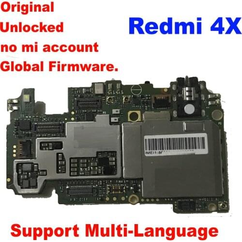 Original For Xiaomi Redmi 4X Mainboard Global Firmware Multi-Language Unlock Motherboard Logic Circuits Fee Board Flex Cable