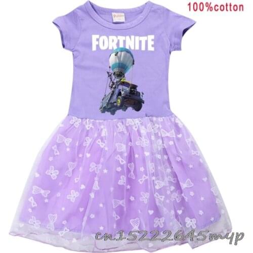 Girls dress 2021 summer new fortnite childrens skirt summer short-sleeved gauze skirt princess dress girls clothes