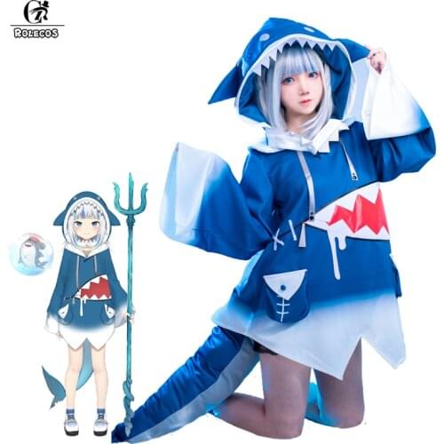 ROLECOS Hololive Gawr Gura Cosplay Costume ENG Shark Costume for Women Halloween Youtuber Cosplay Full Set Tail