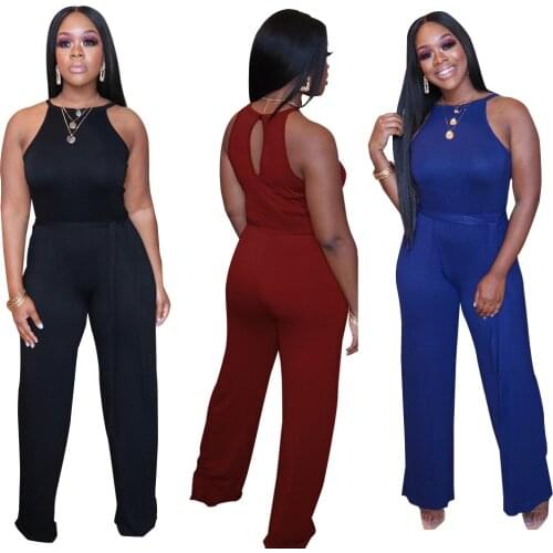 S-XL Summer Clothes For Women Black Jumpsuit High Wait Hollow Round Neck Sleeveless Solid Wide Leg Romper Wholesale Dropshipping