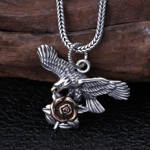 925 Sterling Silver Jewelry Rose And Eagle Unisex Pendant Vintage 925 Sterling Silver Rose Pendat Jewelry Gifts Free Shipping