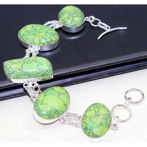 Green Turquois Bracelet Silver Overlay over Copper , 20.5cm, B0643
