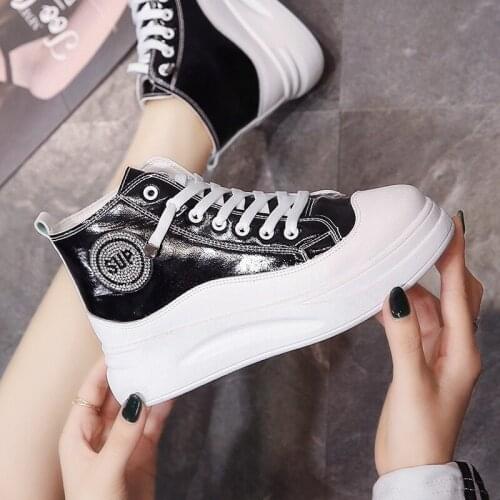 Net celebrity high-top white shoes womens shoes tide 2021 fall new silver rhinestone platform casual shoes women