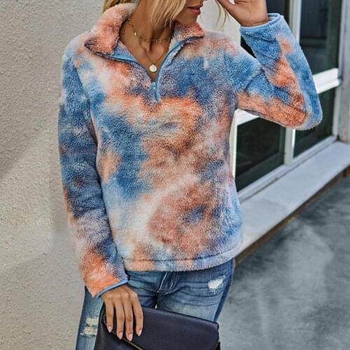 Warm Woman Tie-Dye Soft Plush Long Sleeves Pullover Stand-Up Collar Sweater Women Sweaters 2020 Autumn Winter Top Pull Femme