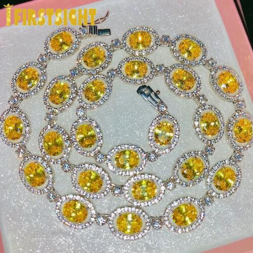 Big Oval CZ Paved Bling Sparking Colorful Stone Necklace Iced Out Hip hop Women Jewelry Tennis Rainbow Zircon Choker necklace