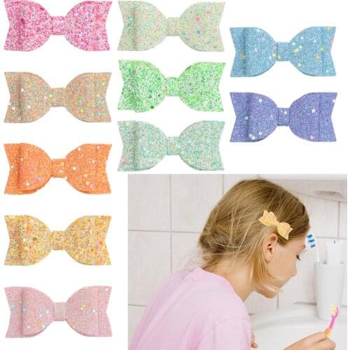 1 PC Glitter Hair Bows for Girls Rainbow Sparkle 3.5 Inch Bows with Alligator Hair Clips New Fashion Kids Hair Accesssories