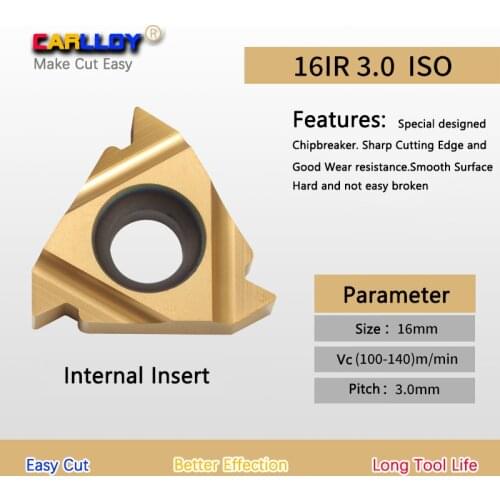 10pcs 3.0 pitch Thread Insert 16NR3.0ISO Yellow Right Hand Internal Threading Tips 16IR3.0ISO MD1GW