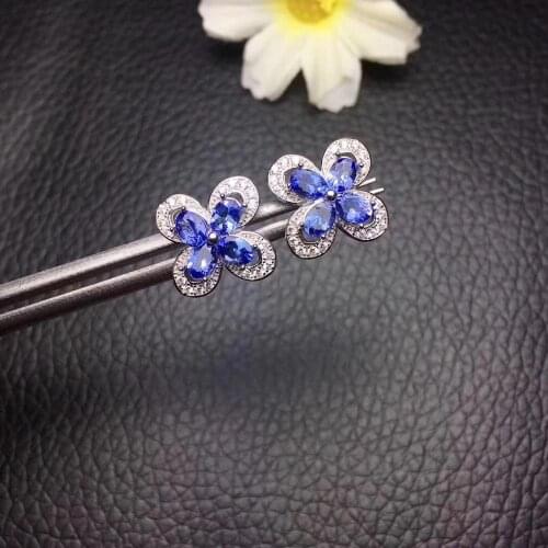100% Natural and real Tanzanite Earring 925 sterling silver Fine jewelry Female Wedding Jewelry