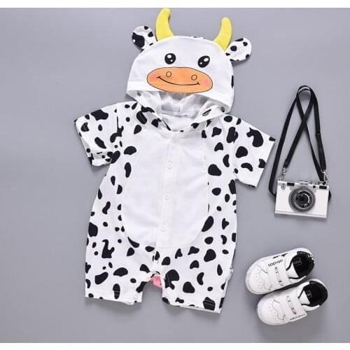 2021 Baby Clothes Summer Cute Animal Hoodies Single Breasted Short Sleeve Baby Rompers Cotton Baby Boys Romper Baby Girls 0-12M
