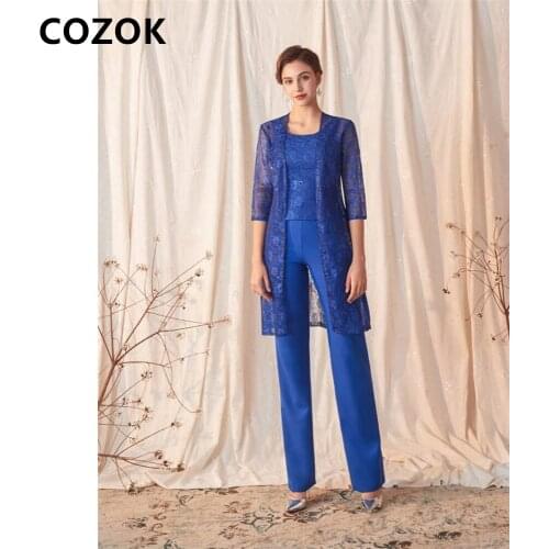 2021 Royer Blue Jumpsuit Pants Evening Dresses with Cape Outdoor Lace Formal Event Suit Boho vestido de Sexy Evening Party Gown