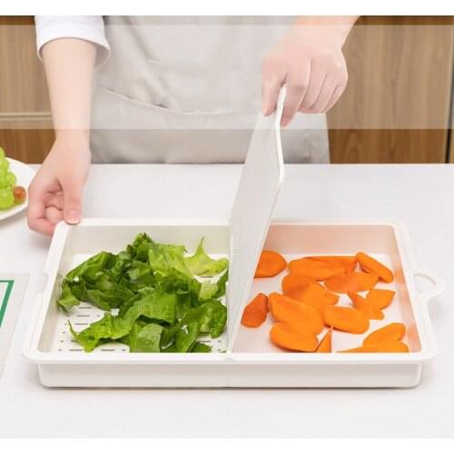 3 In 1 Folding Cutting Board Plastic Chopping Board Block with Drain Basket Classification Mildew Proof Kitchen Tools
