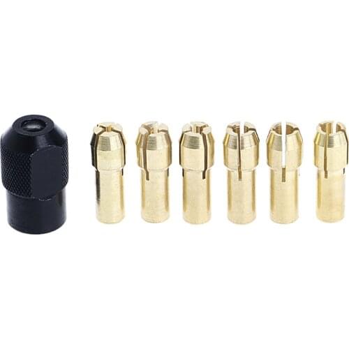7Pcs Brass Collet 1.0/1.6/2.0/2.4/3.0/3.2 + Check M8*0.75 Fits Rotary Tools
