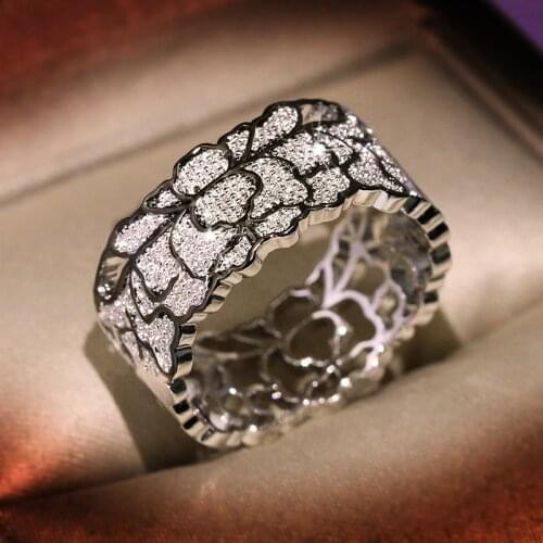 925 Silver Ring Fashion Jewelry Unique Design Hollow Lace Pattern Ladies Ring Vintage Royal Palace Style Engagement Party Ring