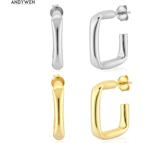 ANDYWEN 925 Sterling Silver Gold Irregular Geometric 14MM Hoops Circle Piercing Ohrringe Loops Luxury Square Rock Punk Jewelry