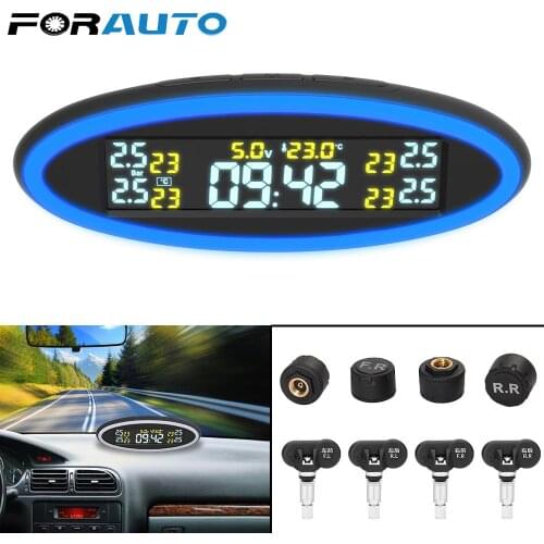 4 Sensors Car TPMS USB ACC OBD Mini Charger LED Atmosphere Light Digital Clock Tire Pressure Monitoring System