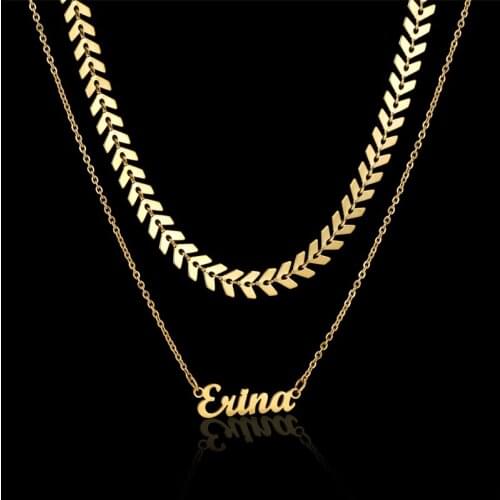 Gold Multiple Chain Custom Jewelry Personalized Name Pendant Necklace Handmade Cursive Nameplate Choker Women Bijoux BFF Gift